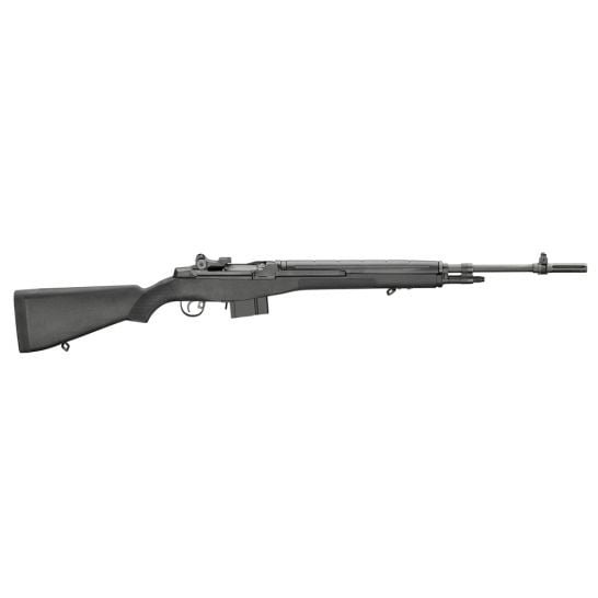 Side view of a Springfield Armory M1A rifle with a black stock and barrel.