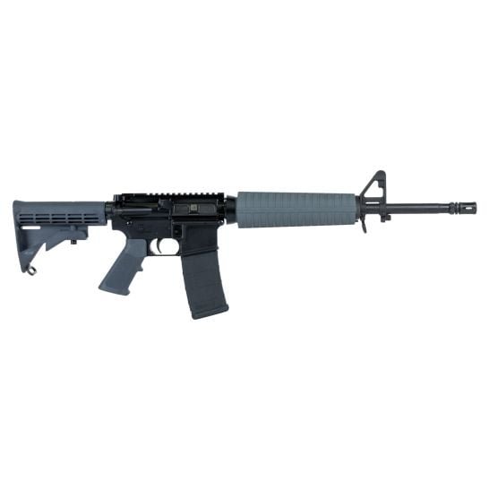 PSA PA-15 rifle with a 16-inch barrel and phosphate finish, featuring mid-length handguard and A2 stock.