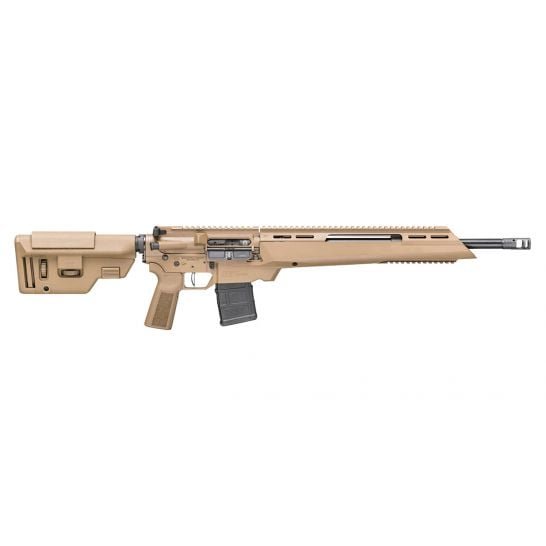 A Springfield Saint Edge ATC Elite rifle displayed from the side, featuring a tan color and modern design.