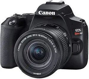 Canon EOS Rebel SL3 Digital SLR Camera with a zoom lens, suitable for photography and videography.